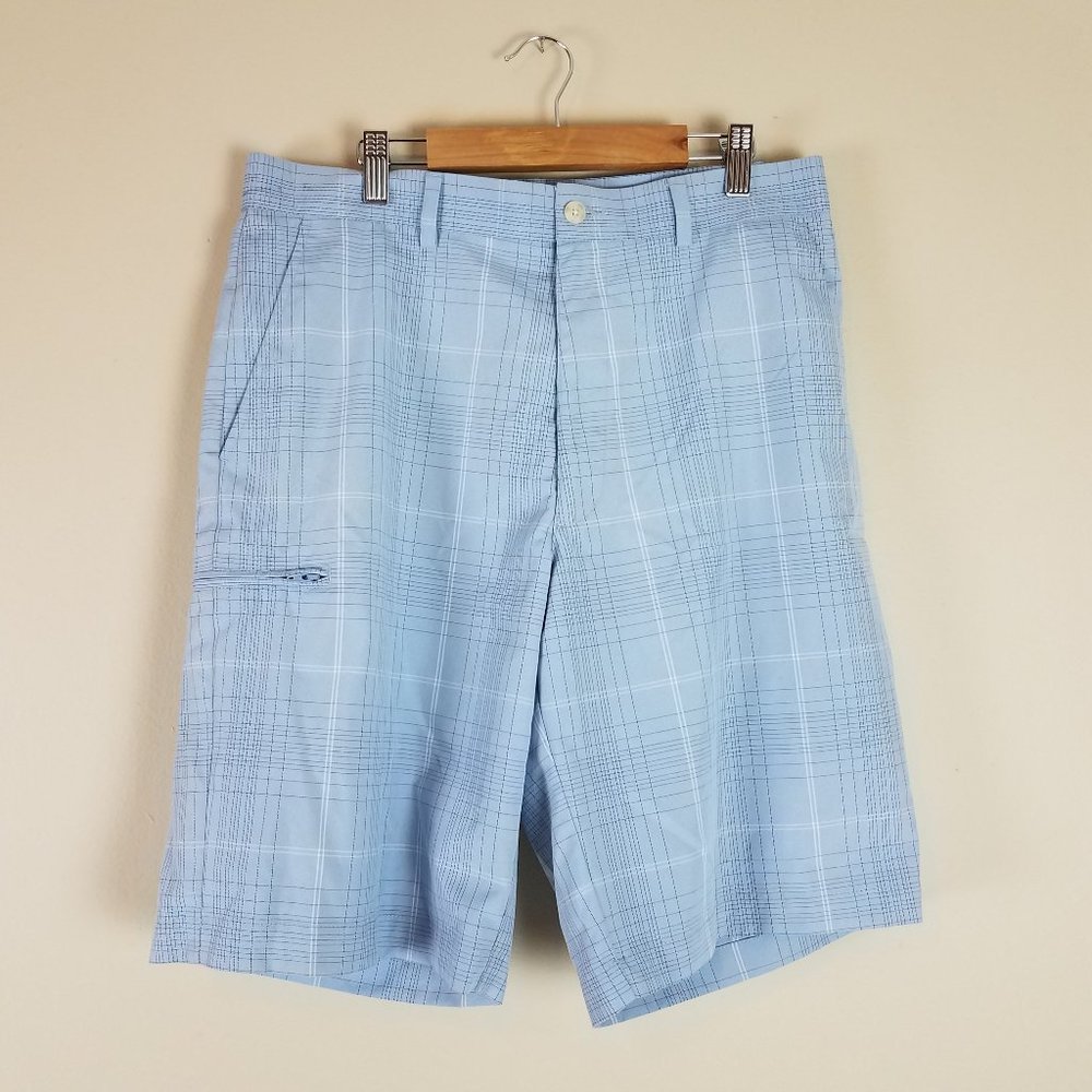 Grand Slam Light Blue Plaid Flat Front Golf Shorts - Picture 3 of 11